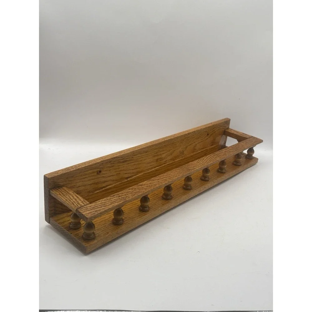 Vintage Spindle Rail Solid Oak Wood Wall Mounted Shelf 16